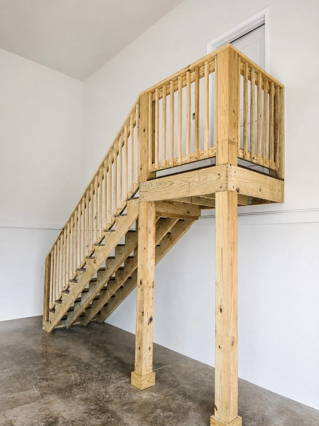 Unfinished wooden staircase before professional staining