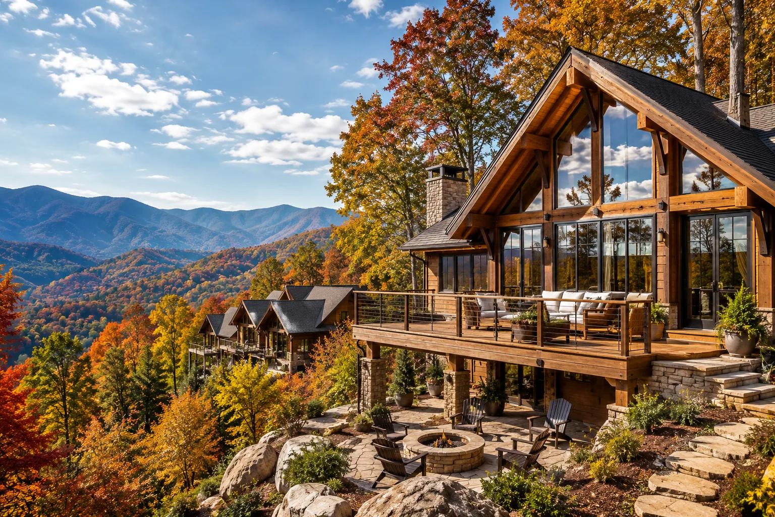 Luxury Smoky Mountain cabin at golden hour